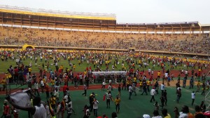 Uganda Cranes' fans celebrate after a win at Namboole